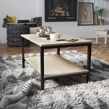 FLASH FURNITURE Driftwood 2 Shelf Modern Wood & Metal Coffee Table NAN-JH-17163-GG